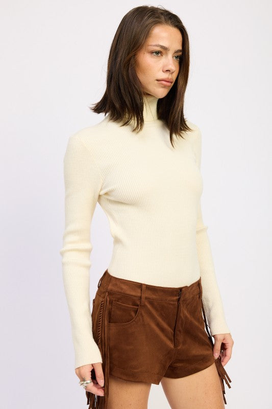 LONG SLEEVE TURTLE NECK BODYSUIT WITH OPEN BACK 