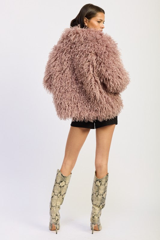 SHAGGY FAUR FUR COAT WITH COLLAR 