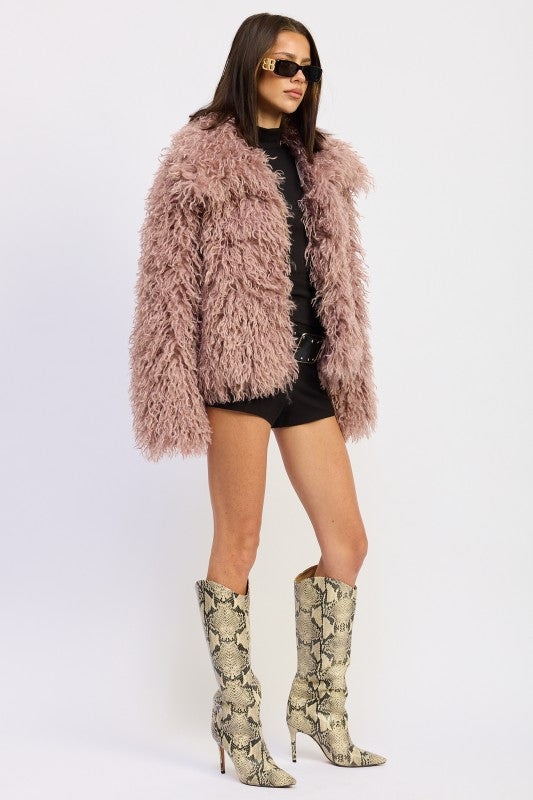 SHAGGY FAUR FUR COAT WITH COLLAR 