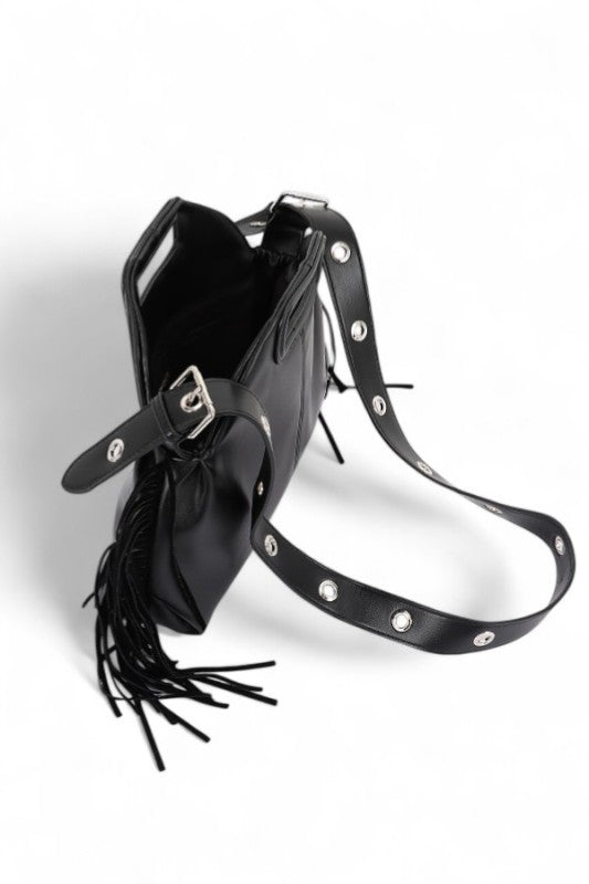 Leather Fringe Top Handle Convertible Shoulder Bag 