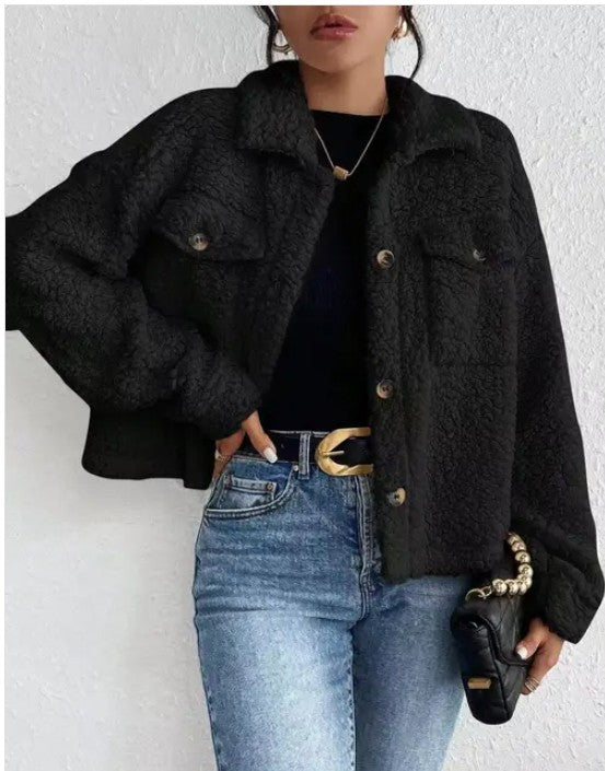 Collared Button Faux Fur Short Coat 