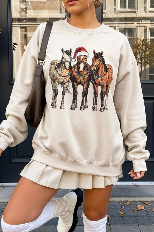 Christmas Horses Graphic Sweatshirt Color Bear