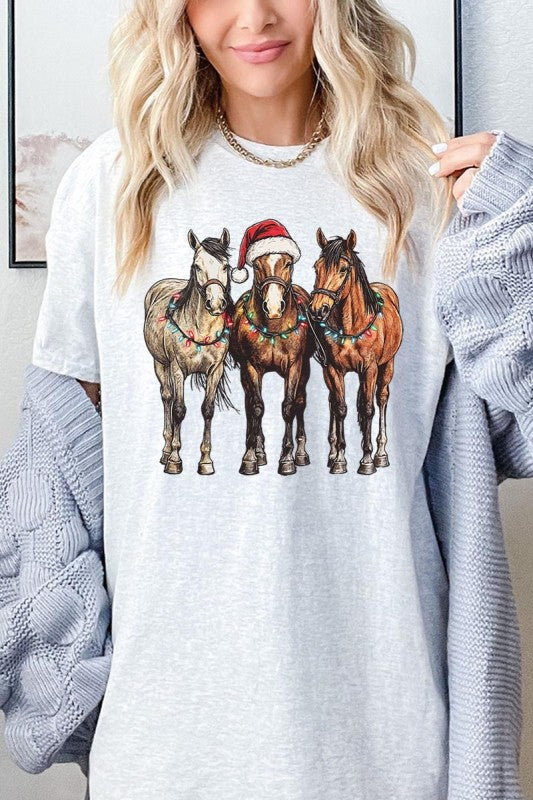 Christmas Horses Graphic Heavy Cotton Tee Color Bear
