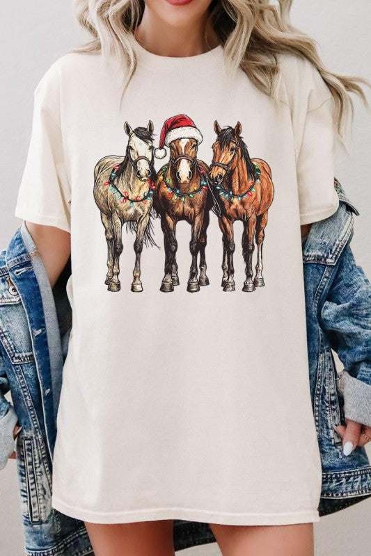 Christmas Horses Graphic Heavy Cotton Tee Color Bear