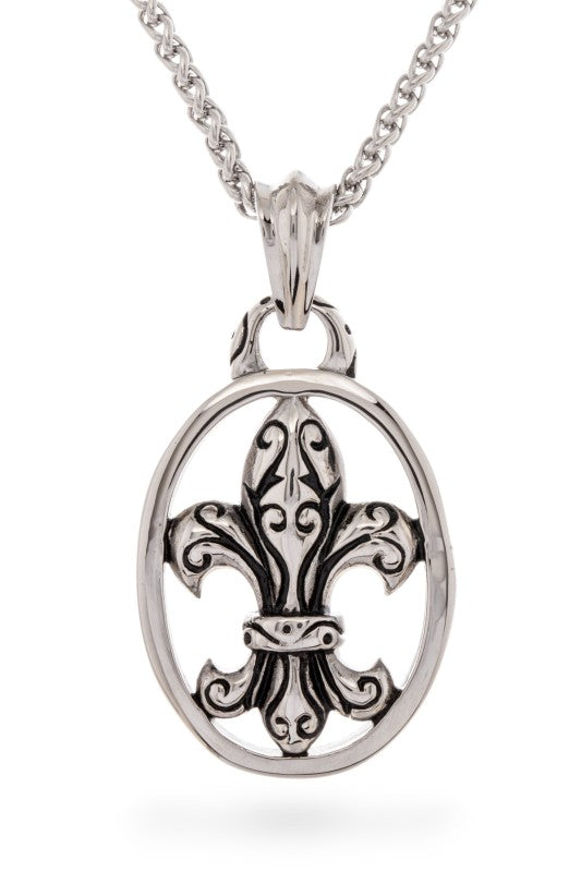 Stainless Steel Fleur De Lis Pendant Necklace LA Jewelry Plaza