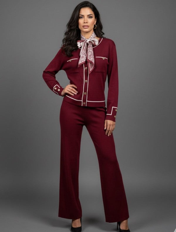 Knit Tailored Ensemble Cardigan & Wide Leg Pants 
