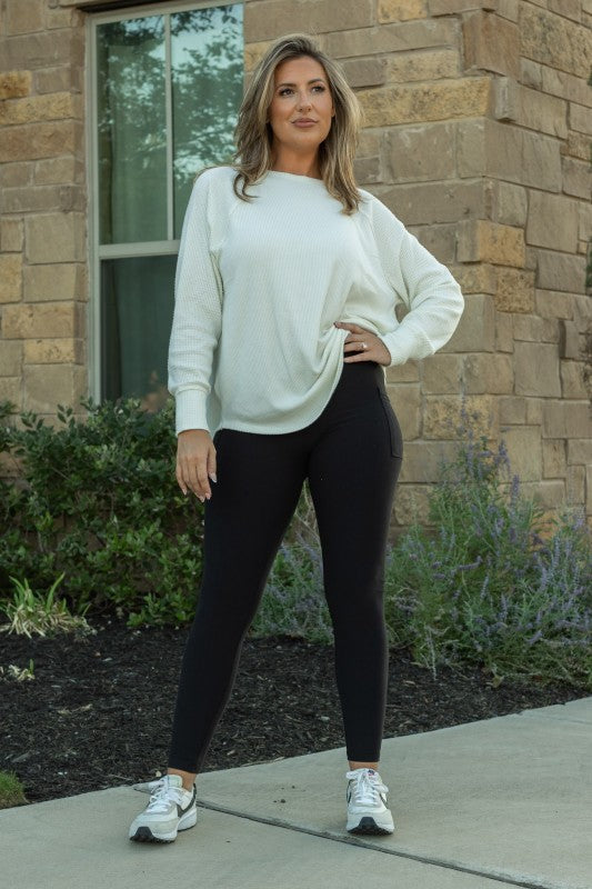 Black FLEECE FULL LENGTH LEGGINGS with Pockets 