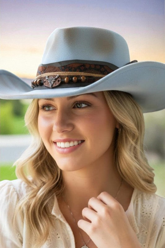 Distress Powder Blue Shapable Fedora Cowboy Hat 
