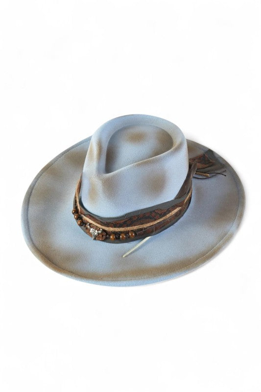 Distress Powder Blue Shapable Fedora Cowboy Hat 