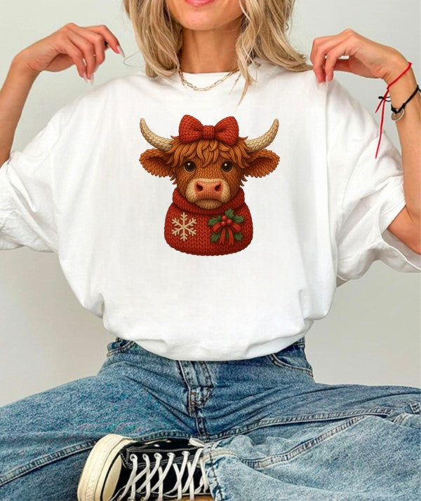Highland Cow Christmas Sweat Graphic Boutique Tee Ocean and 7th