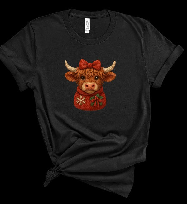 Highland Cow Christmas Sweat Graphic Boutique Tee Ocean and 7th