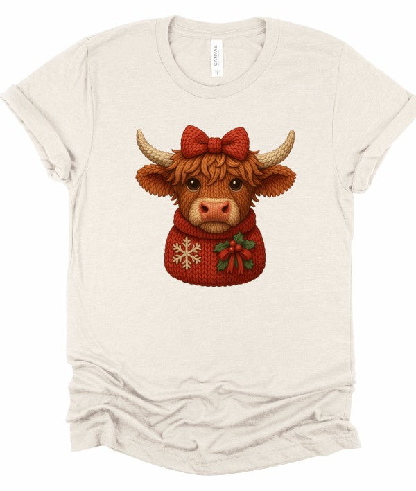 Highland Cow Christmas Sweat Graphic Boutique Tee Ocean and 7th