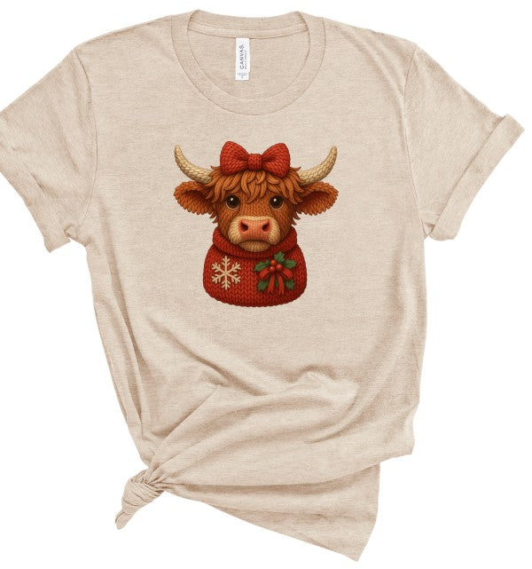 Highland Cow Christmas Sweat Graphic Boutique Tee Ocean and 7th