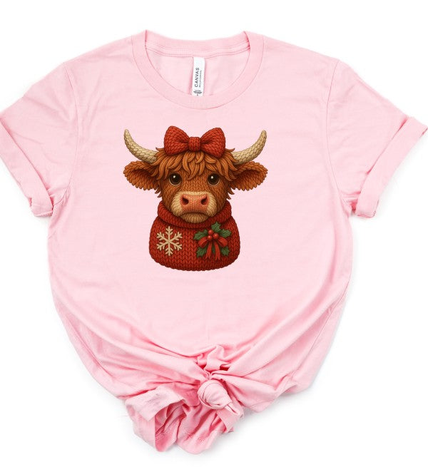 Highland Cow Christmas Sweat Graphic Boutique Tee Ocean and 7th