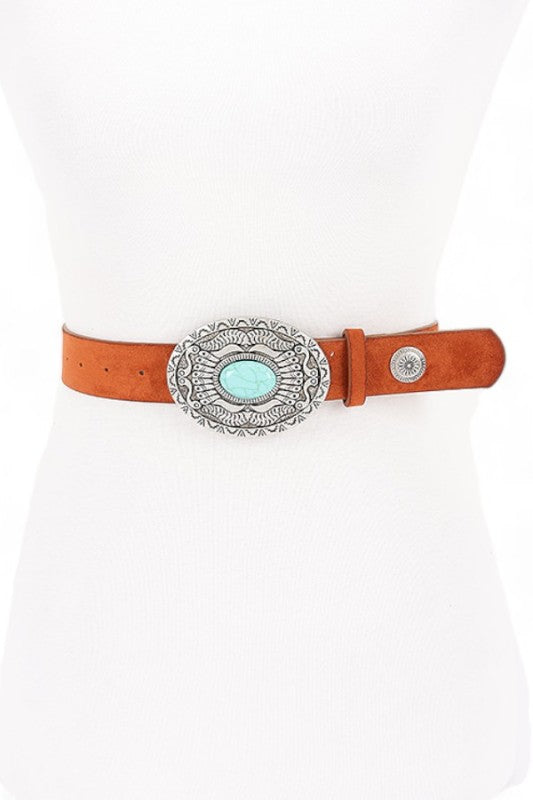 Plus Size Faux Suede Western Concho Buckle Belt LA Jewelry Plaza