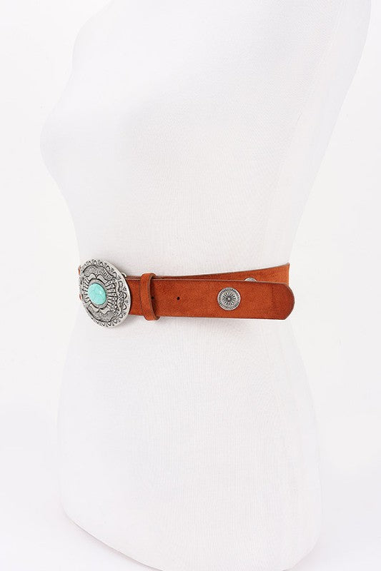 Plus Size Faux Suede Western Concho Buckle Belt LA Jewelry Plaza