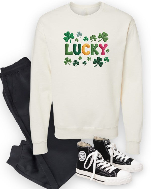 Faux Crochet Lucky Graphic Sweatshirt 
