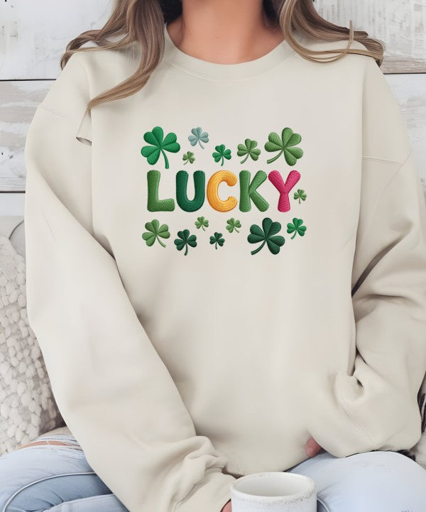 Faux Crochet Lucky Graphic Sweatshirt 