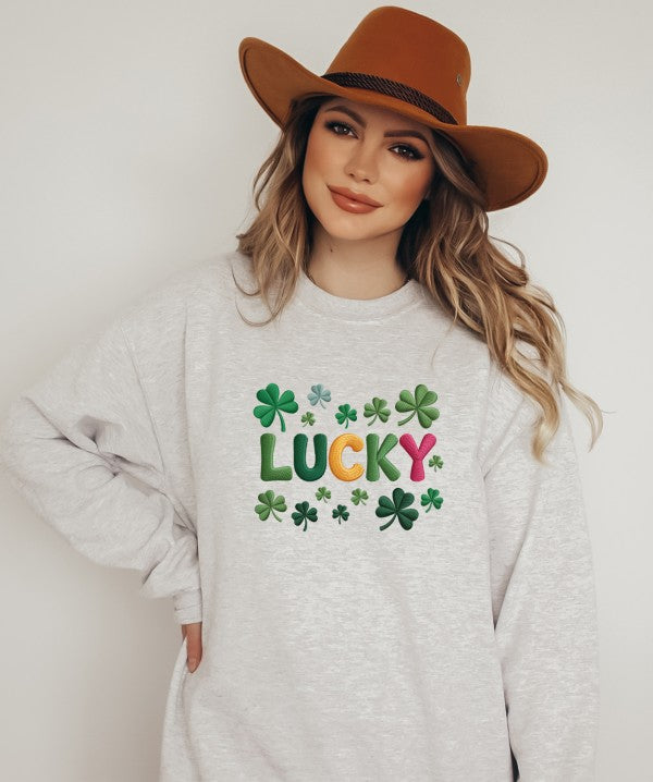 Faux Crochet Lucky Graphic Sweatshirt 