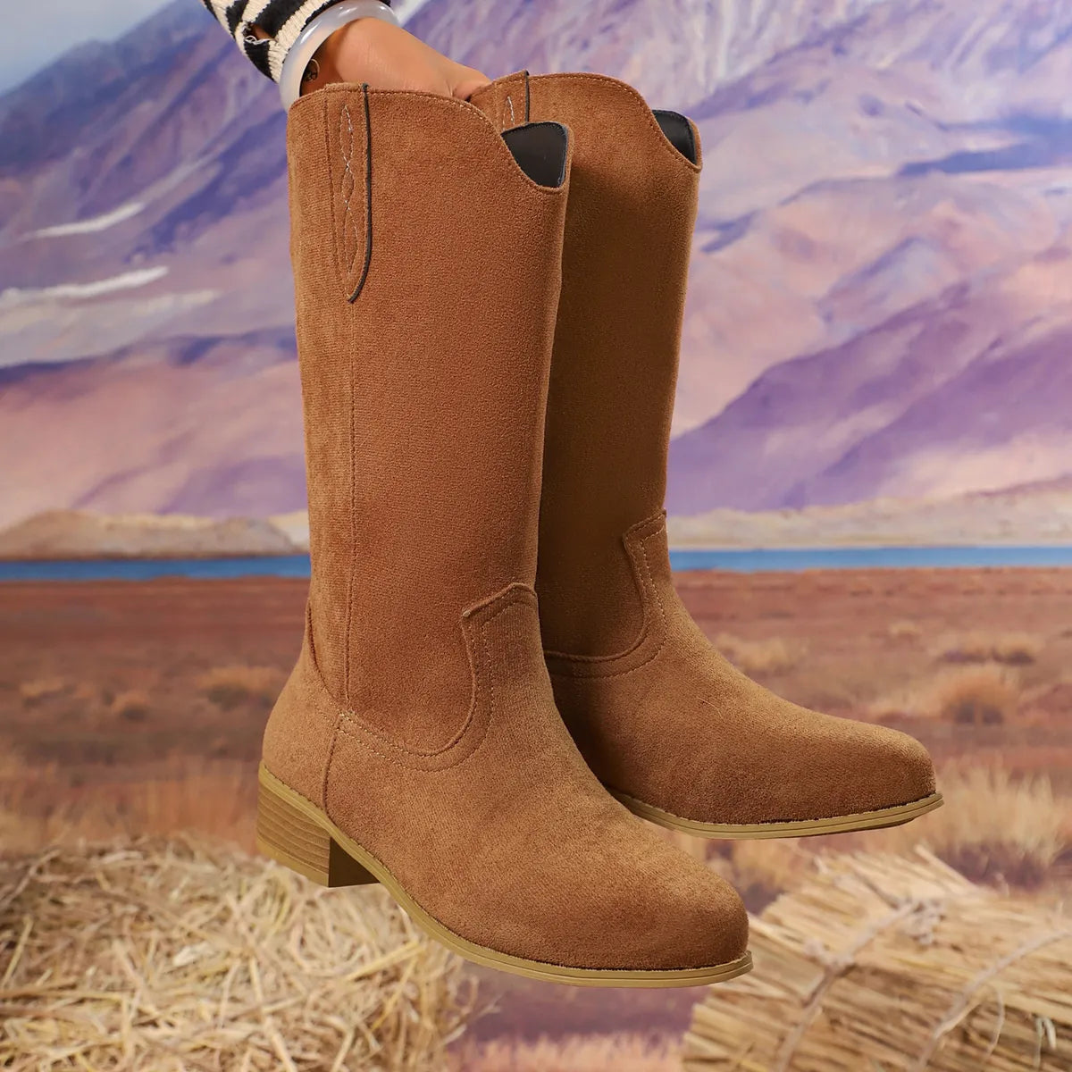 Suede Block Heels Boots 