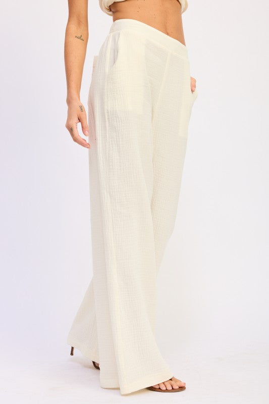 DOUBLE GAUZE HIGH WAIST PALAZZO PANTS Emory Park