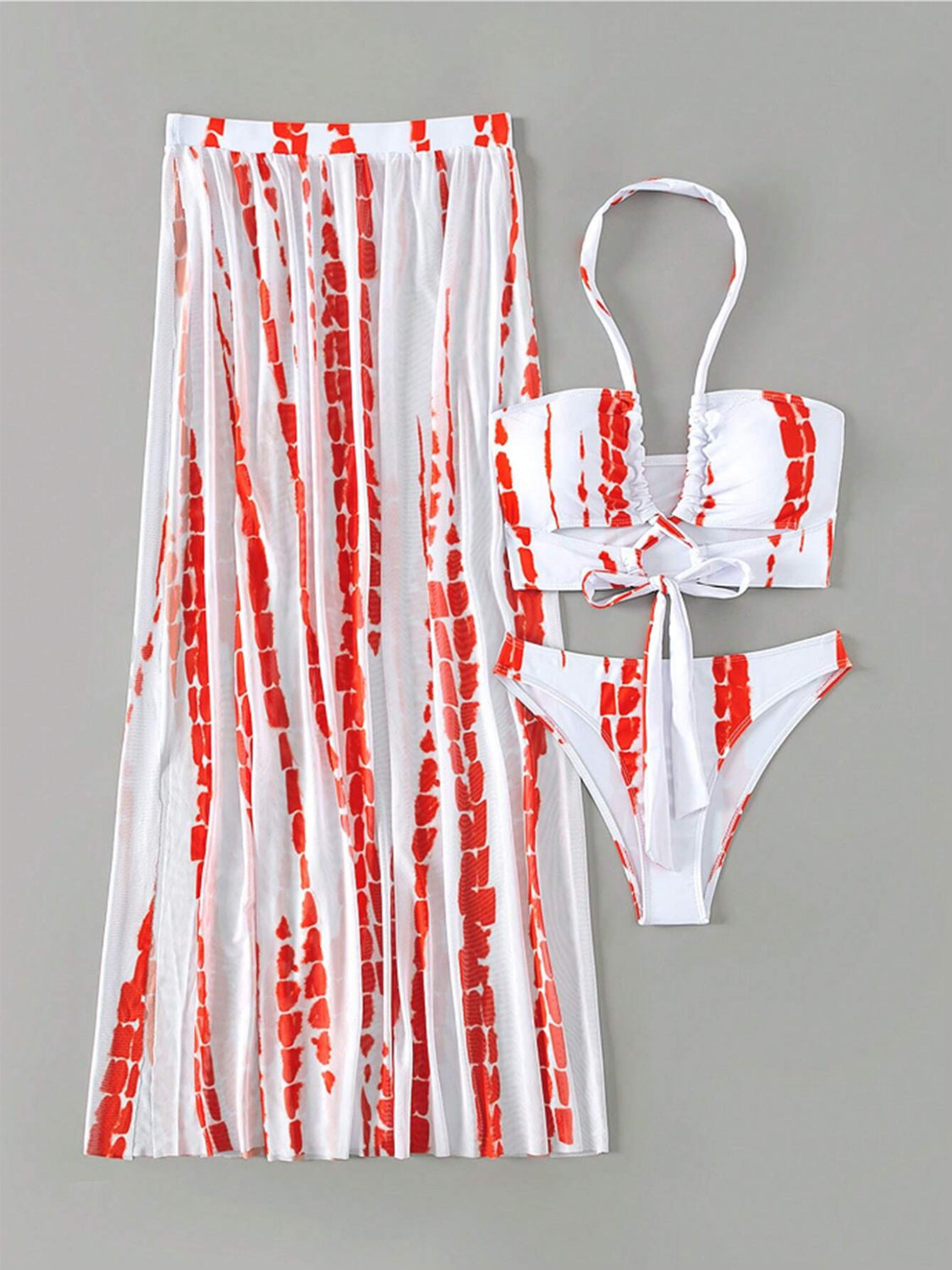 Printed Halter Neck Three-Piece Swim Set Trendsi