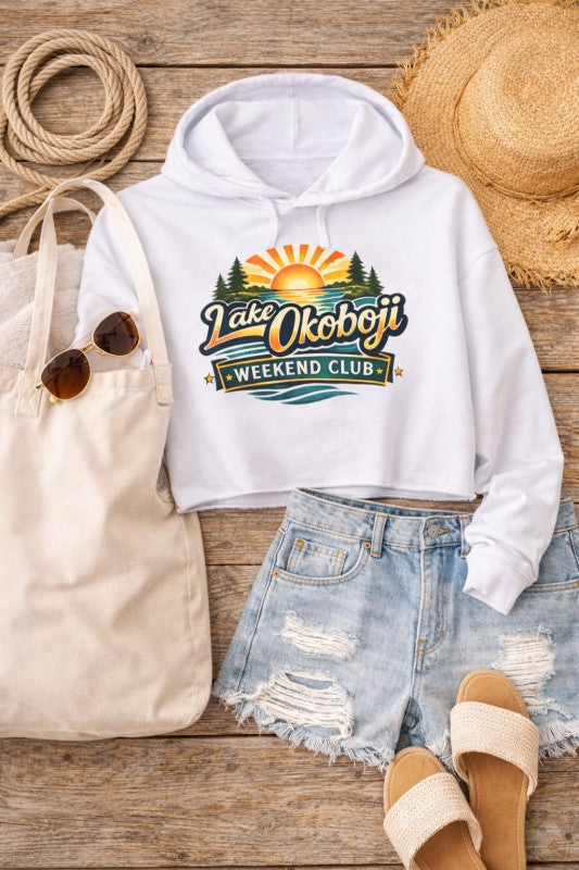 Lake Okoboji Cropped Graphic Hoodie Ocean and 7th
