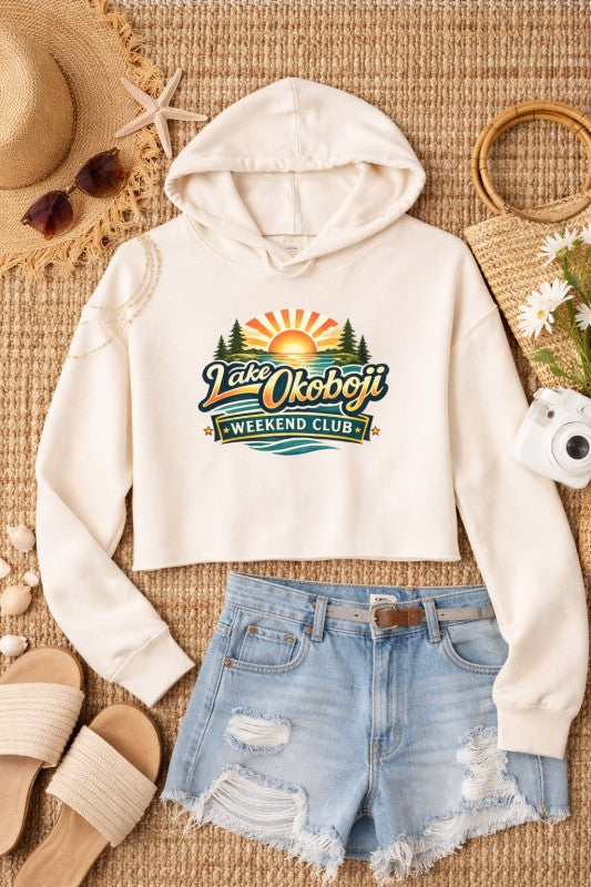Lake Okoboji Cropped Graphic Hoodie Ocean and 7th