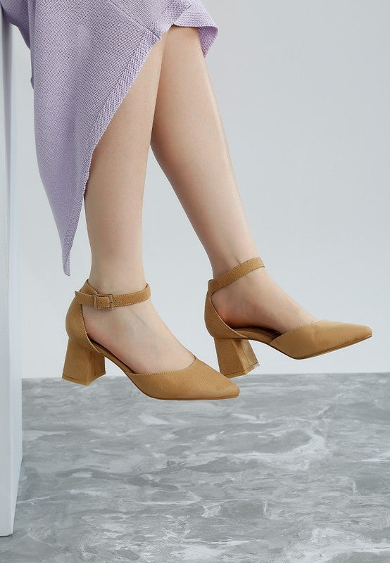 Rozita Microfiber Block Heel Sandals 