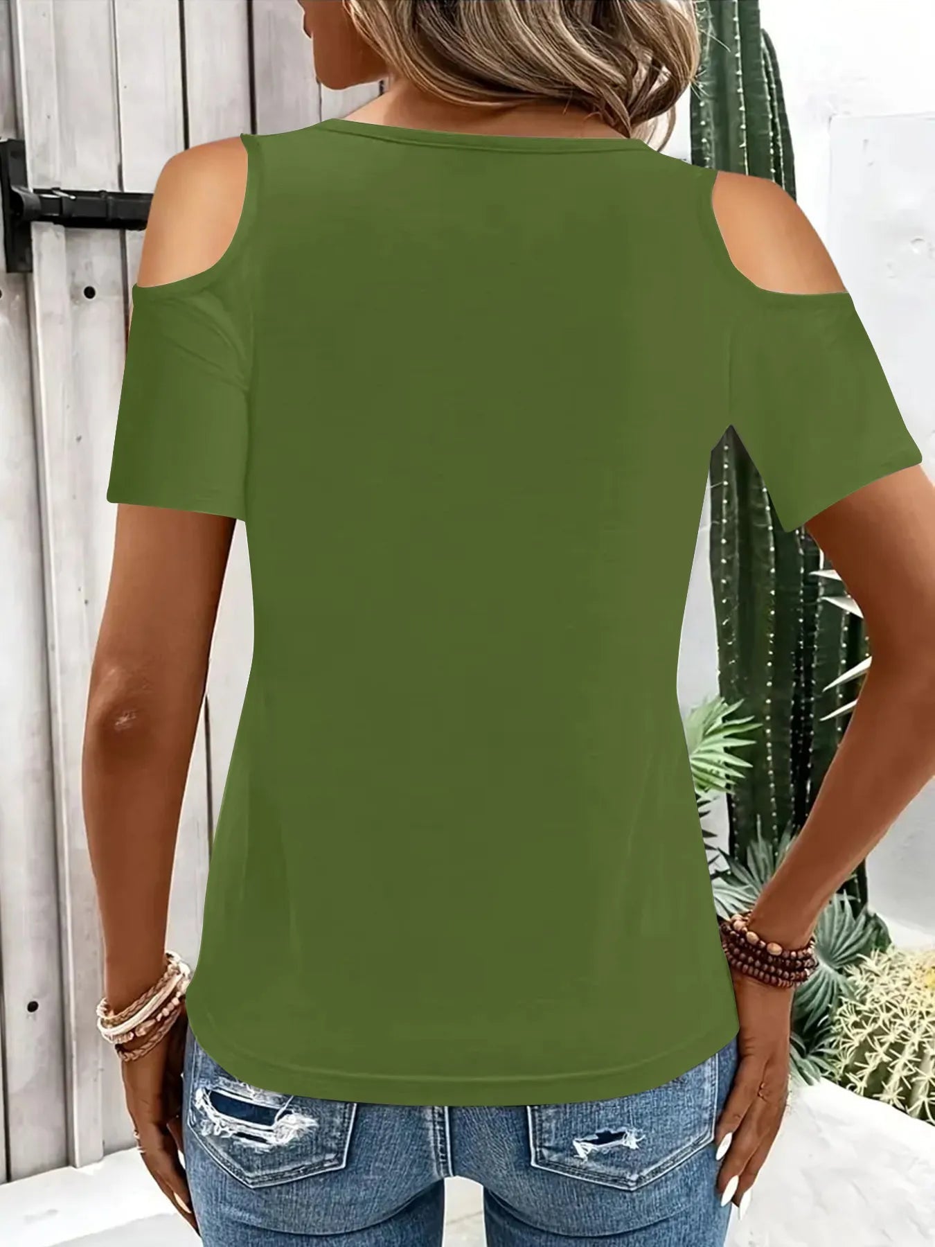 Cold Shoulder T-Shirt with Metal Ring Detail 