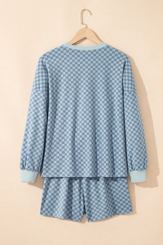 Checker Long Sleeve Pullover and Shorts Set JUNIPER BLVD