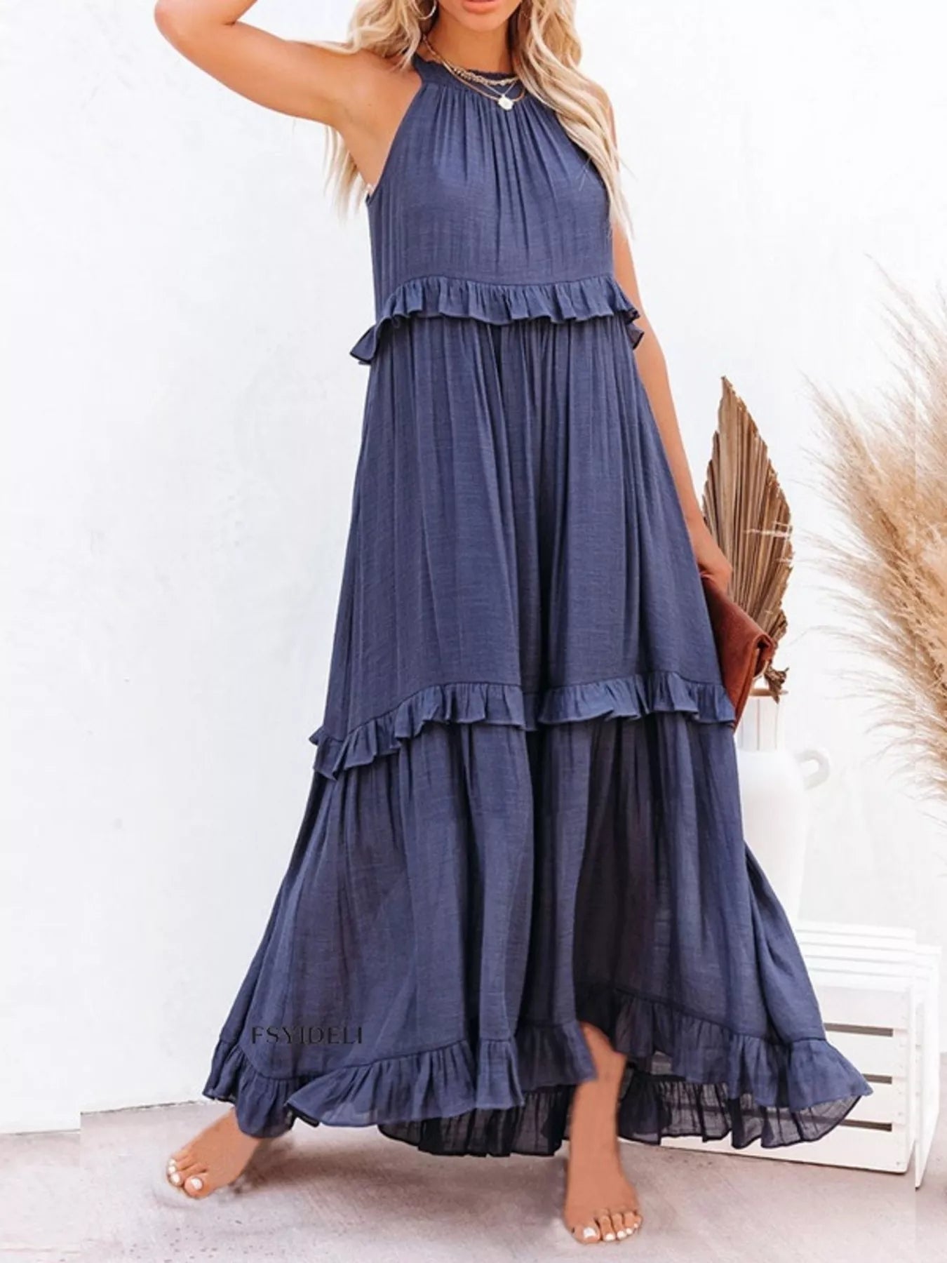 Ruffled Tiered Sleeveless Maxi Dress 