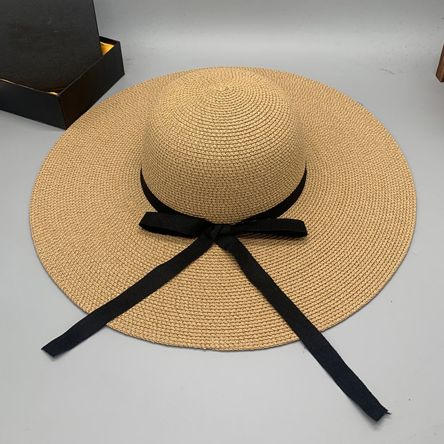 Bow Paper Braided Wide Brim Hat Trendsi