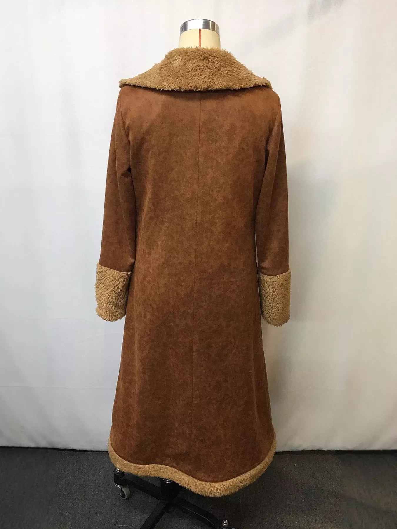 Full Size Vintage Faux Fur Trim Longline Coat Plus Size 