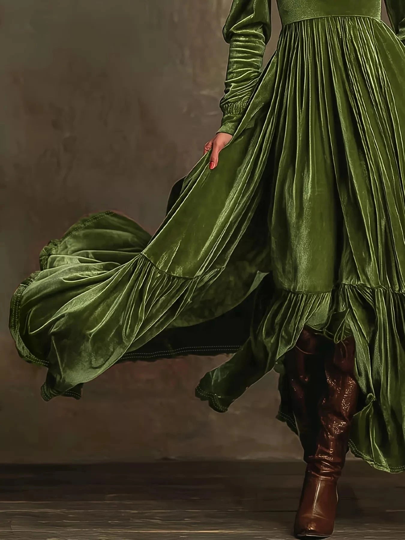 Ruffled Hem Long Sleeve Dress 