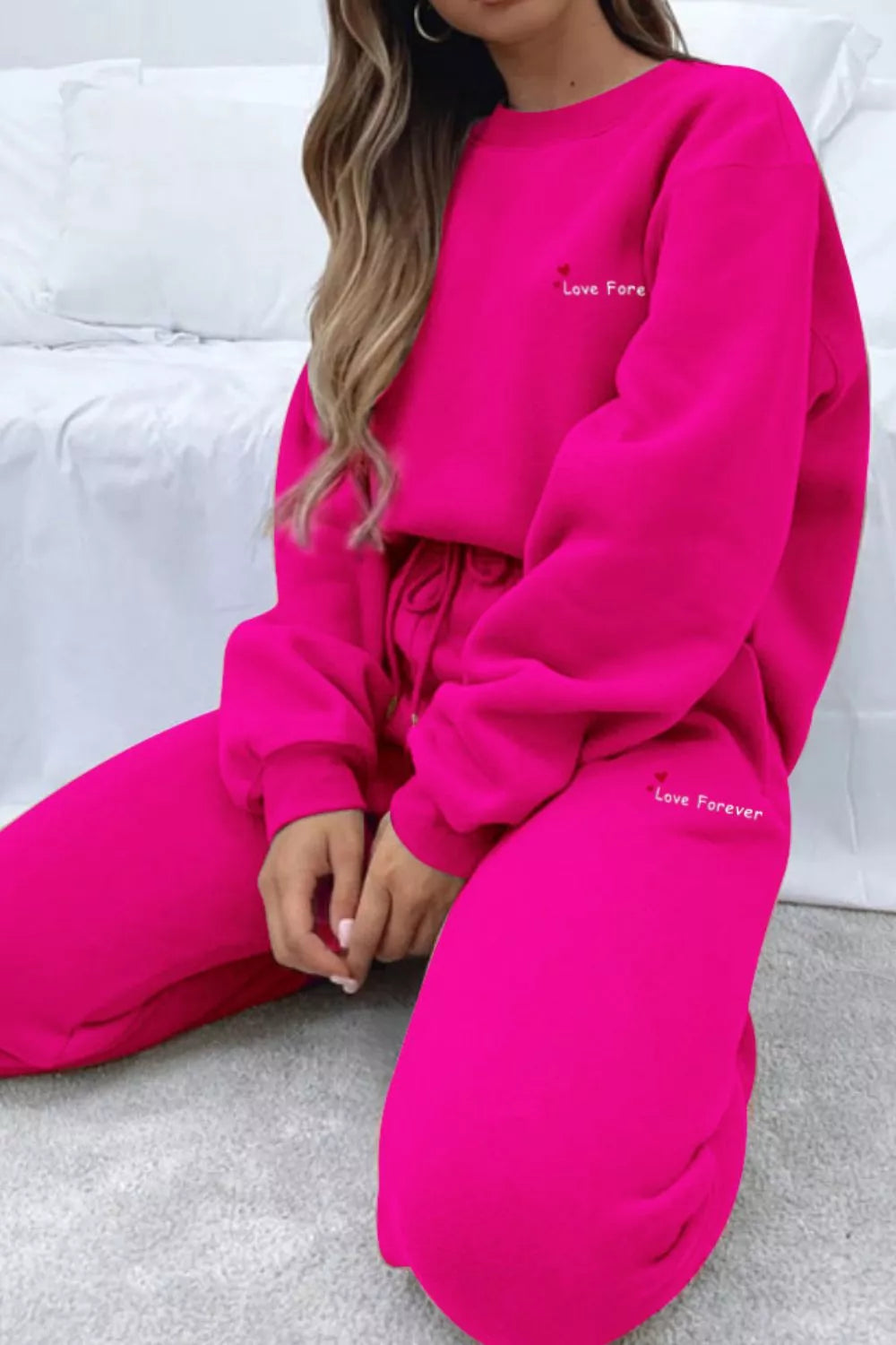 Round Neck Sweatshirt and Joggers Set Trendsi