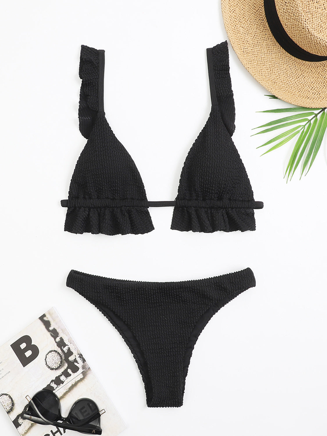 Ruffled Textured Wide Strap Two-Piece Bikini Set Trendsi