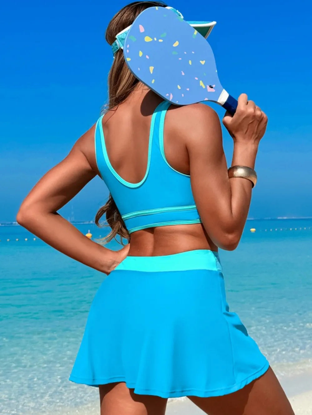 Scoop Neck Top and Skort Swim Set 