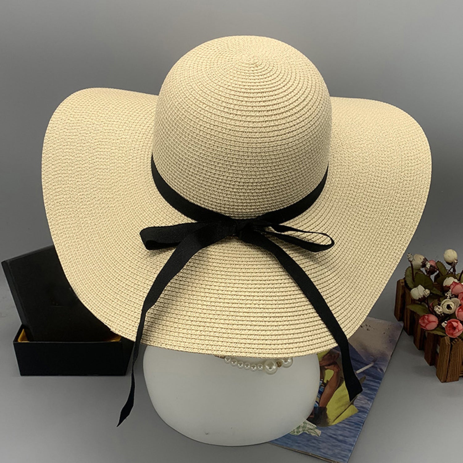 Bow Paper Braided Wide Brim Hat Trendsi