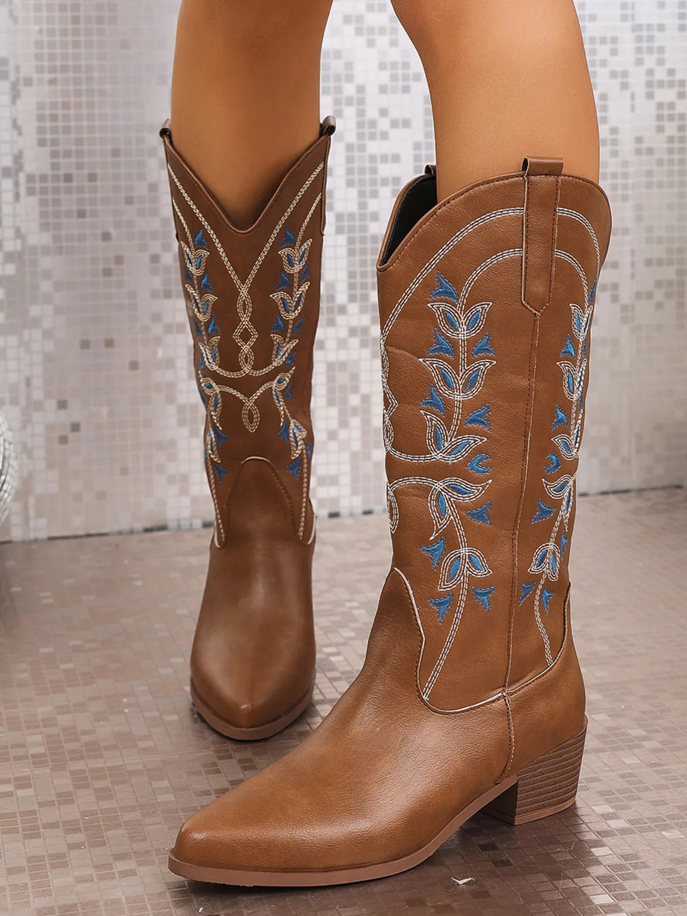 Point Toe Block Heels Boots 