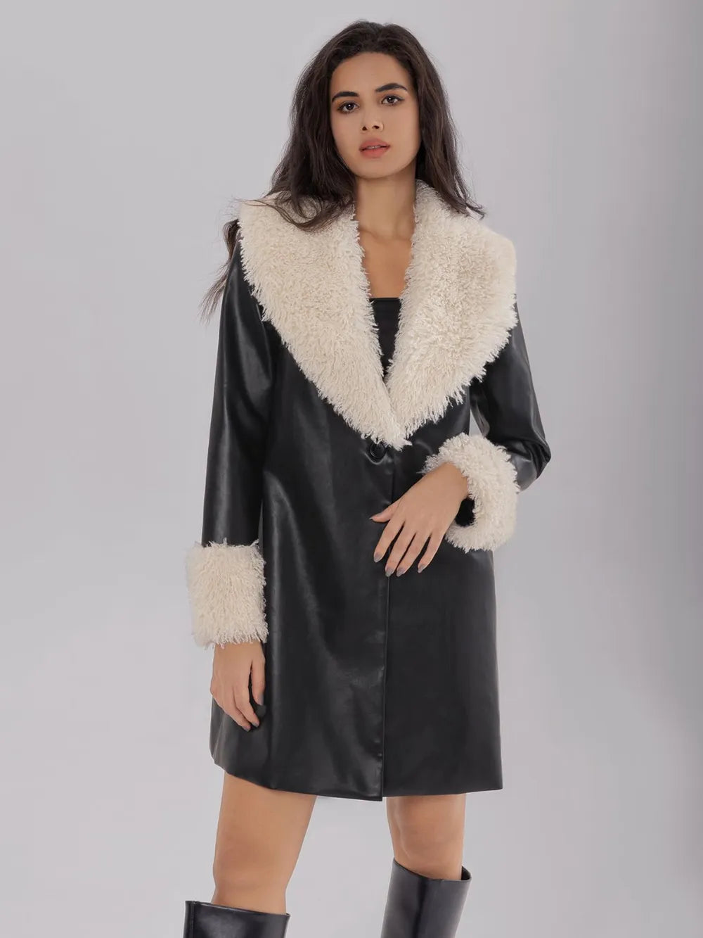 Fuzzy Long Sleeve Longline Coat 
