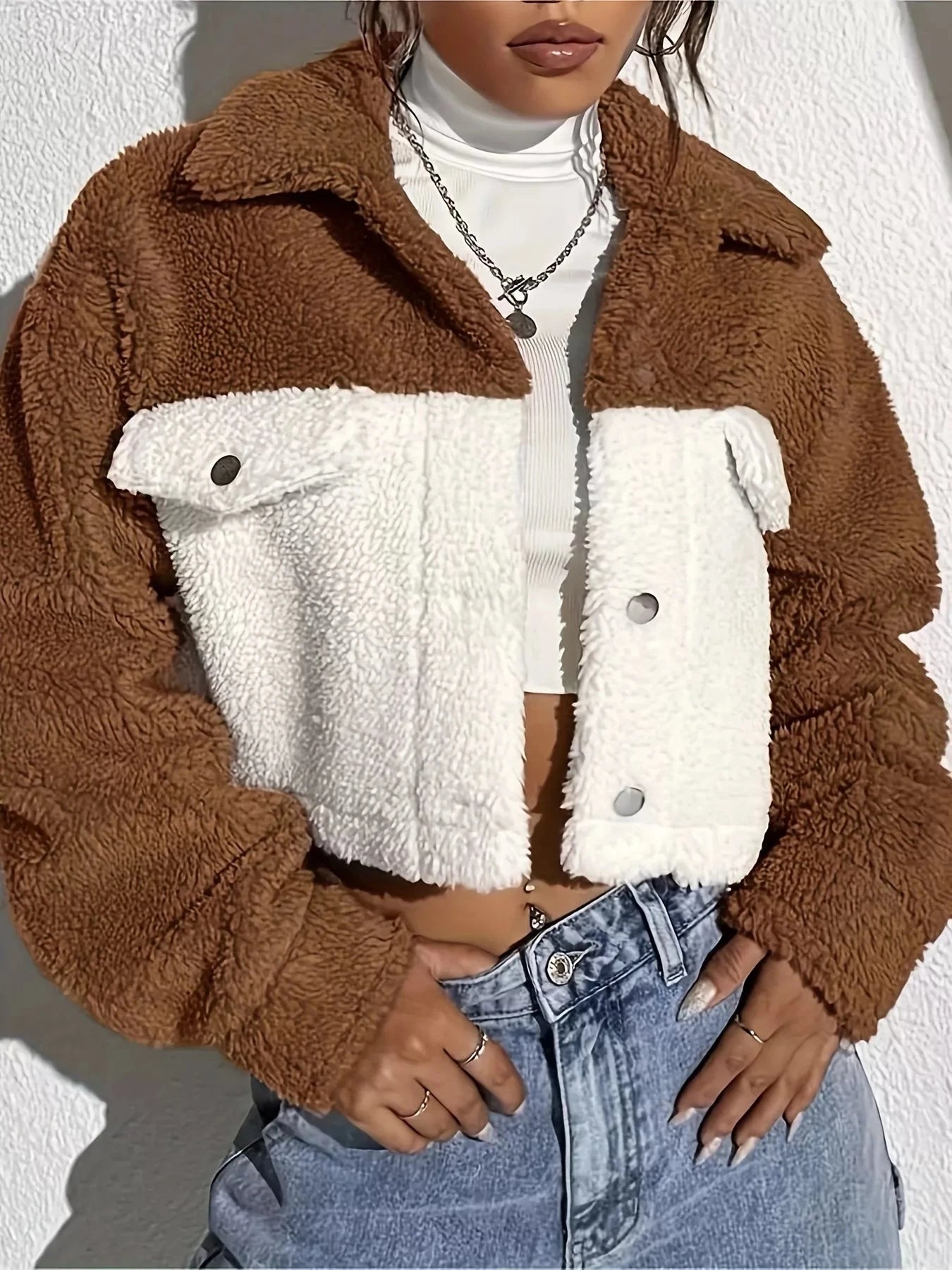 Two-Tone Plush Cropped Jacket T