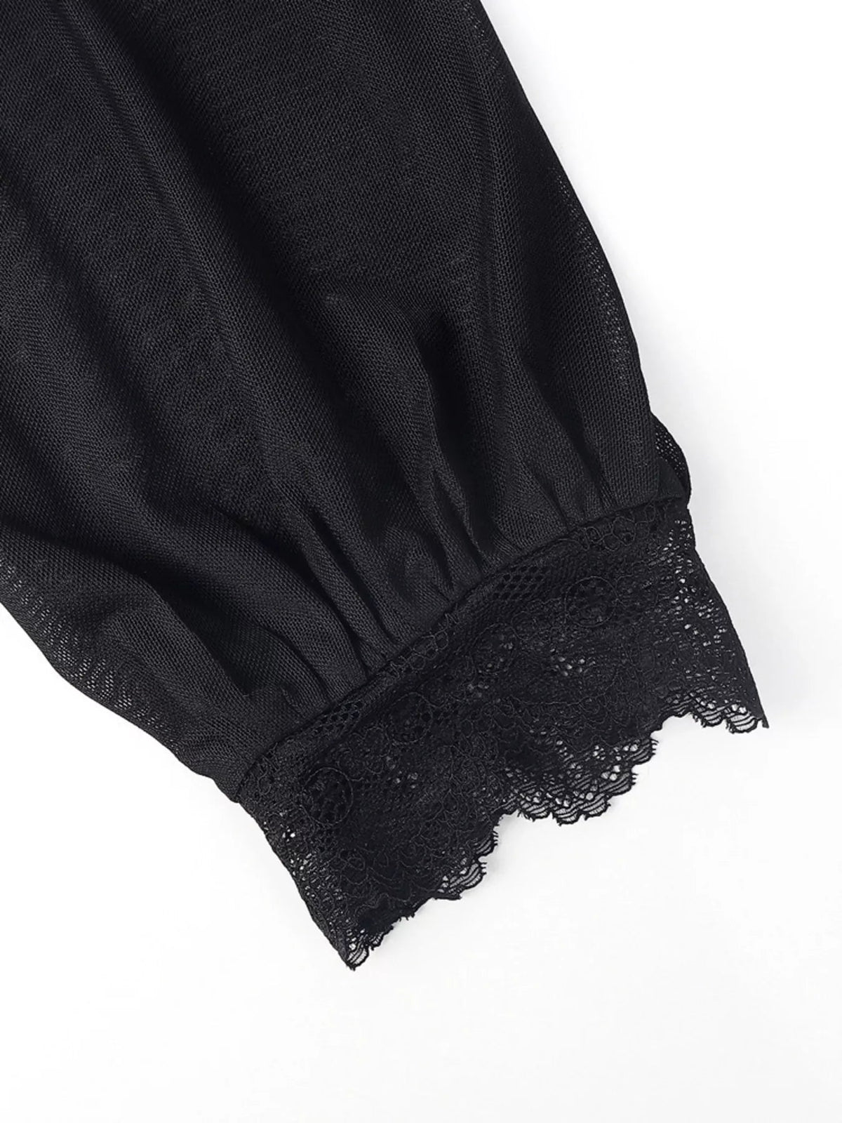 Lace Trim Velvet Sheer Sleeve Blouse Trendsi