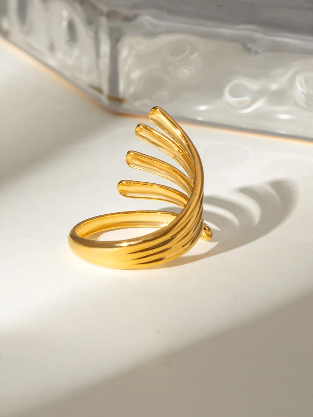 18K Gold-Plated Stainless Steel Irregular Lines Open Ring Trendsi