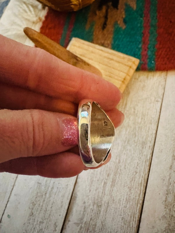 Navajo Turquoise, Coral & Sterling Silver Ring 