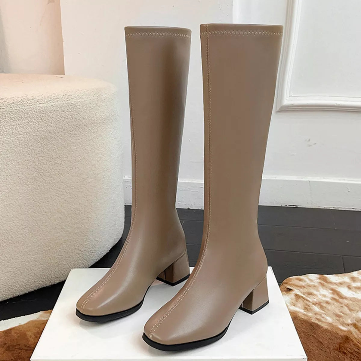 Square Toe Block Heels Boots Trendsi