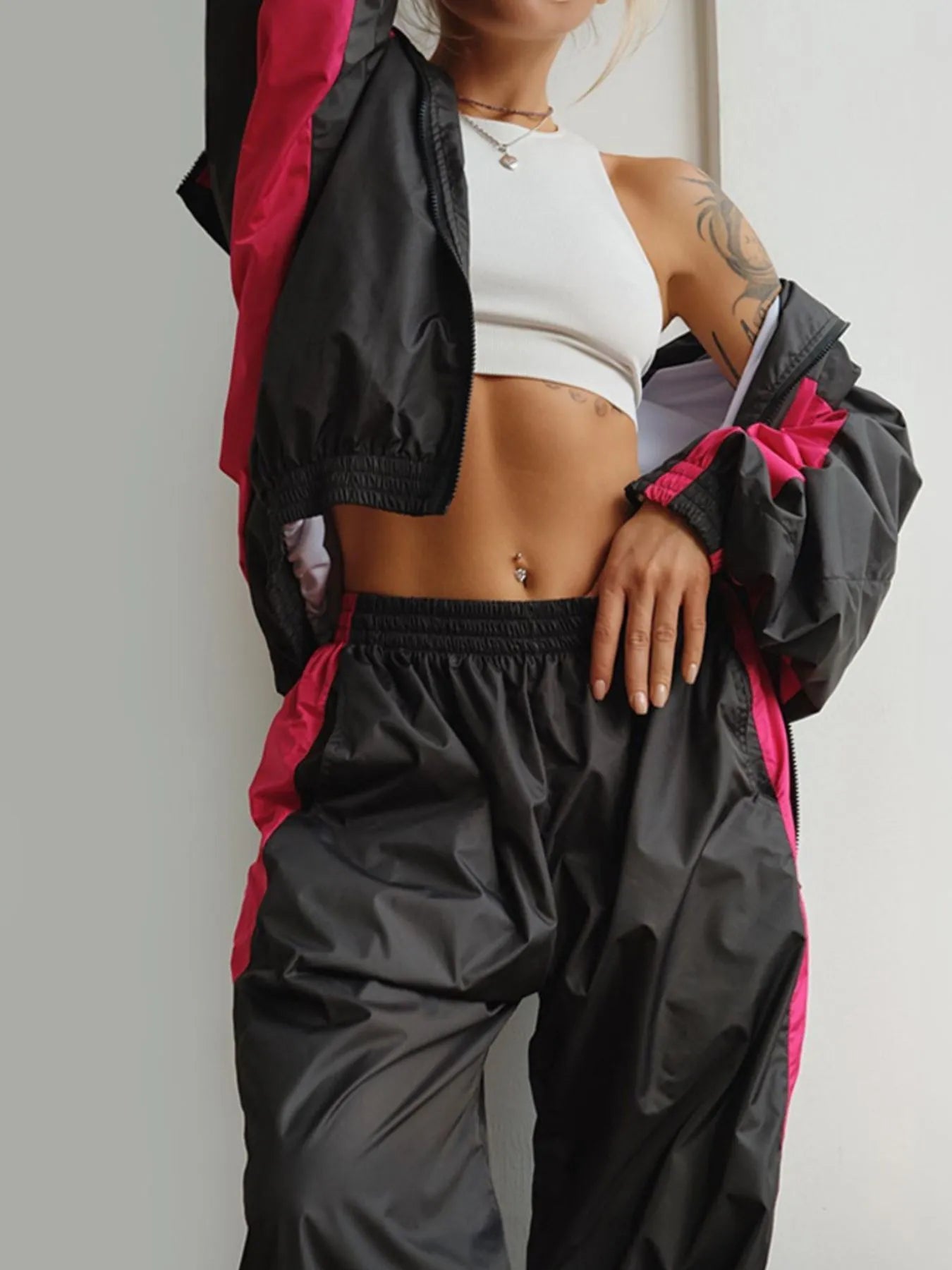 Zip Up Long Sleeve Top and Pants Set Trendsi