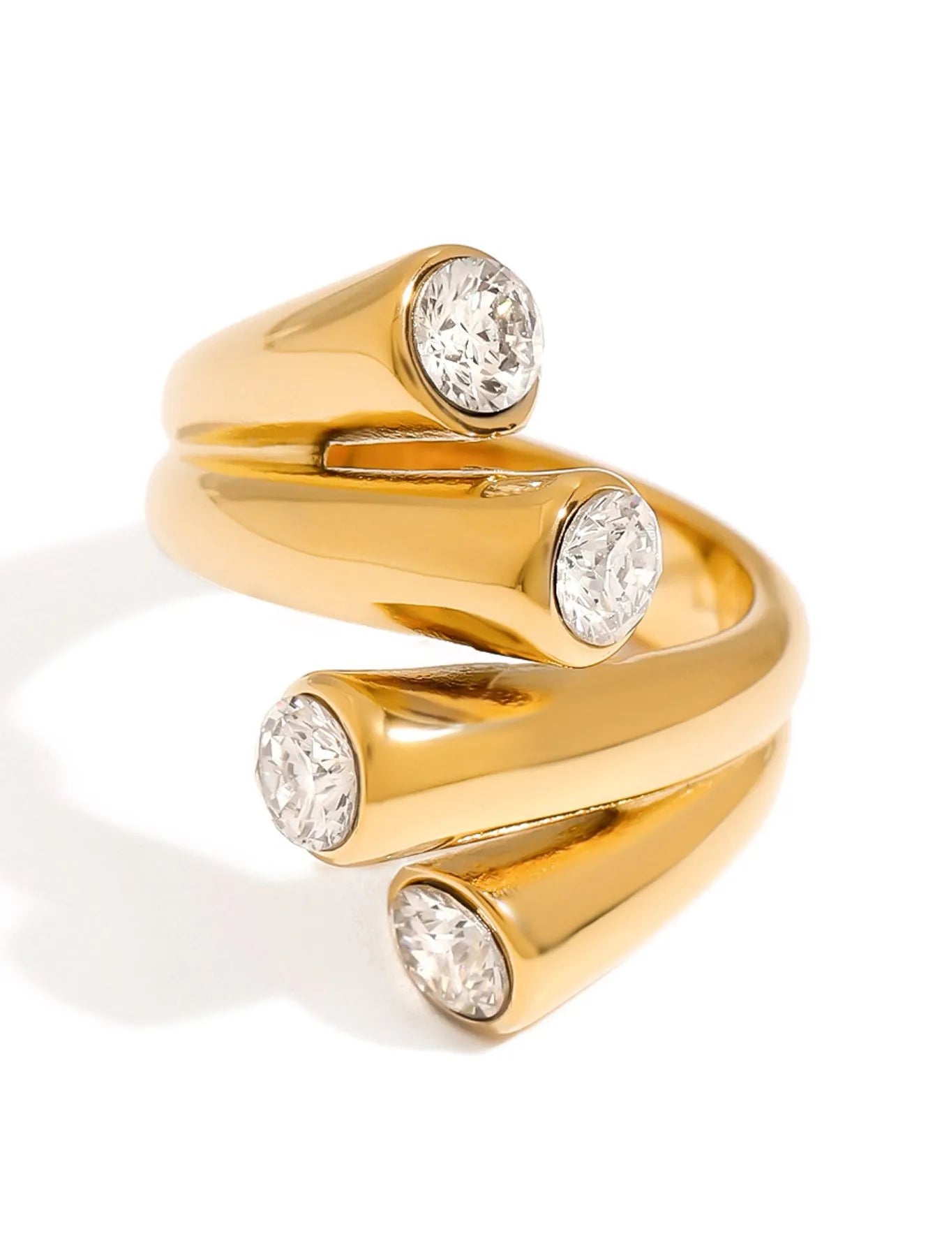 18K Gold-Plated Stainless Steel Inlaid Zircon Ring 