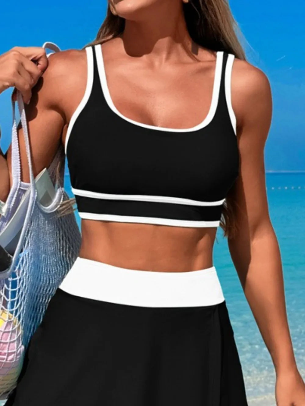 Scoop Neck Top and Skort Swim Set 