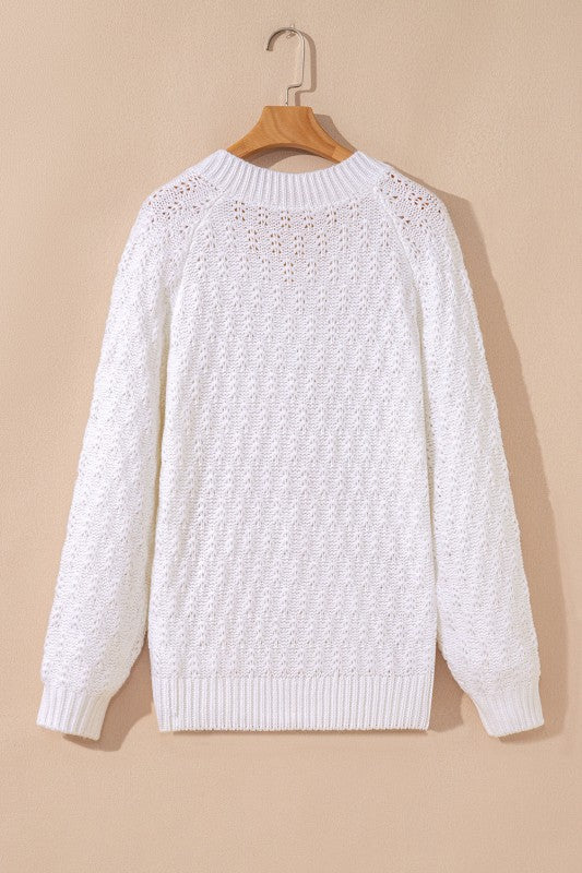 Textured Knit Ribbed Edge V-Neck Sweater JUNIPER BLVD